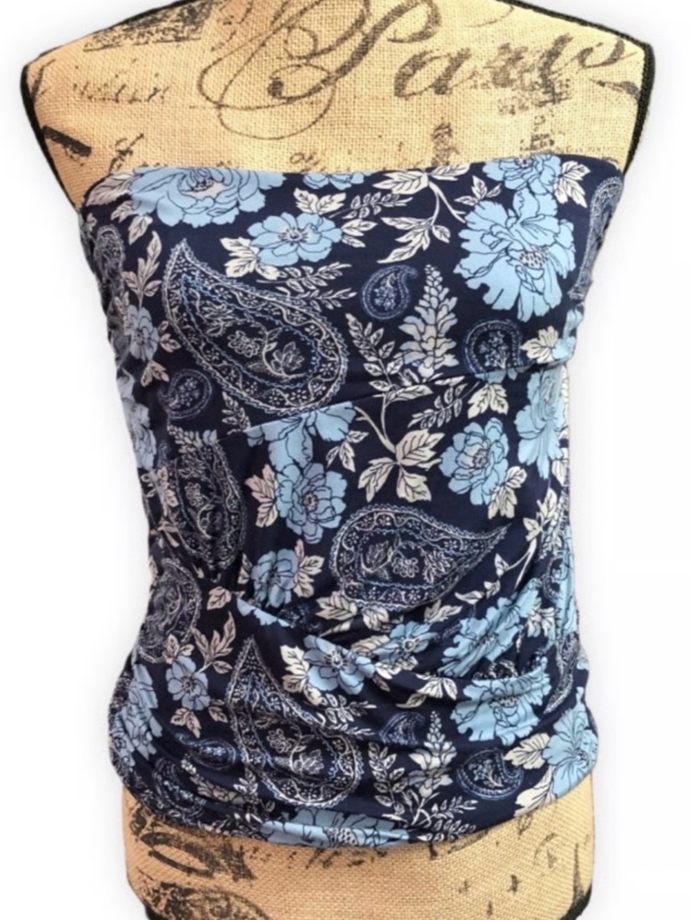 Free People Navy and Light Blue Floral Paisley Top